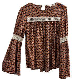 Mistic Prysm Boho Chic Women's Top with Crochet Detail size Medium